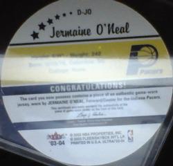 2003-04 Ultra - Roundball Discs Game Used #D-JO Jermaine O'Neal Back