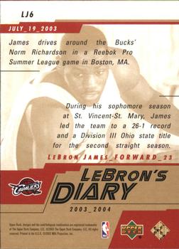 2003-04 Upper Deck - LeBron's Diary #LJ6 LeBron James Back