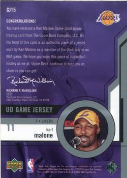 2003-04 Upper Deck - UD Game Jerseys #GJ15 Karl Malone Back