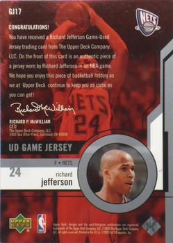 2003-04 Upper Deck - UD Game Jerseys #GJ17 Richard Jefferson Back