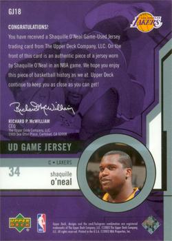 2003-04 Upper Deck - UD Game Jerseys #GJ18 Shaquille O'Neal Back
