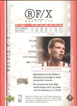 1999-00 SP Authentic #117 Todd MacCulloch Back