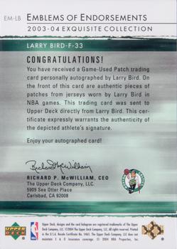 2003-04 Upper Deck Exquisite Collection - Emblems of Endorsement #EM-LB Larry Bird Back