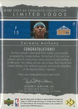 2003-04 Upper Deck Exquisite Collection - Limited Logos #LL-CA1 Carmelo Anthony Back