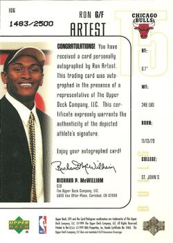 1999-00 SPx #106 Ron Artest Back