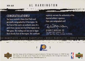 2003-04 Upper Deck Exquisite Collection - Noble Nameplates #NN-AH Al Harrington Back