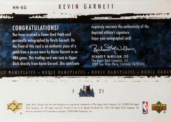 2003-04 Upper Deck Exquisite Collection - Noble Nameplates #NN-KG Kevin Garnett Back