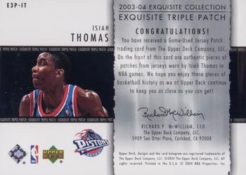2003-04 Upper Deck Exquisite Collection - Patches Triple #E3P-IT Isiah Thomas Back