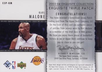 2003-04 Upper Deck Exquisite Collection - Patches Triple #E3P-KM Karl Malone Back