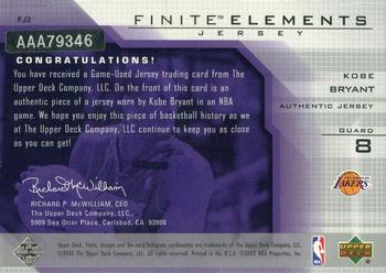 2003-04 Upper Deck Finite - Elements Jerseys #FJ2 Kobe Bryant Back