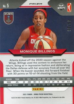 2021 Panini Prizm WNBA Premium #5 Monique Billings Back