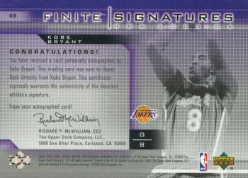 2003-04 Upper Deck Finite - Signatures #KB Kobe Bryant Back