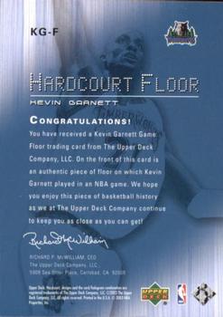 2003-04 Upper Deck Hardcourt - Hardcourt Floor #KG-F Kevin Garnett Back
