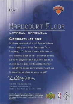 2003-04 Upper Deck Hardcourt - Hardcourt Floor #LS-F Latrell Sprewell Back