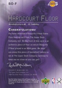 2003-04 Upper Deck Hardcourt - Hardcourt Floor #SO-F Shaquille O'Neal Back
