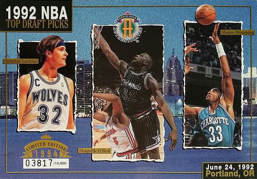1994 Upper Deck Authenticated 1992 and 1993 NBA Top Draft Picks #NNO Christian Laettner / Shaquille O'Neal / Alonzo Mourning / Shawn Bradley / Chris Webber / Anfernee Hardaway Front