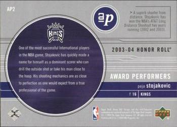2003-04 Upper Deck Honor Roll - Award Performers #AP2 Peja Stojakovic Back