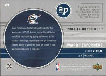 2003-04 Upper Deck Honor Roll - Award Performers #AP4 Gilbert Arenas Back