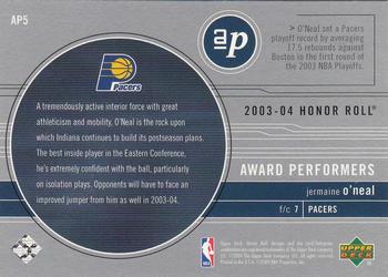 2003-04 Upper Deck Honor Roll - Award Performers #AP5 Jermaine O'Neal Back