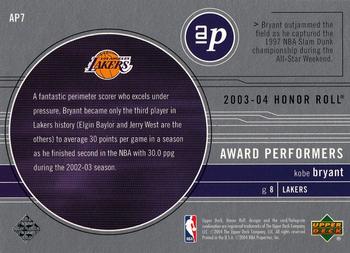 2003-04 Upper Deck Honor Roll - Award Performers #AP7 Kobe Bryant Back