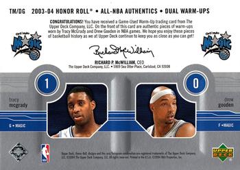 2003-04 Upper Deck Honor Roll - All-NBA Authentics Dual Warm Ups #TM/DG Tracy McGrady / Drew Gooden Back