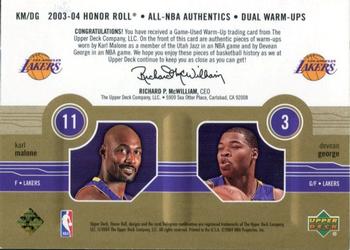 2003-04 Upper Deck Honor Roll - All-NBA Authentics Dual Warm Ups Gold #KM/DG Karl Malone / Devean George Back
