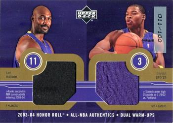 2003-04 Upper Deck Honor Roll - All-NBA Authentics Dual Warm Ups Gold #KM/DG Karl Malone / Devean George Front
