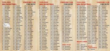 1999-00 Stadium Club #NNO Checklist Back