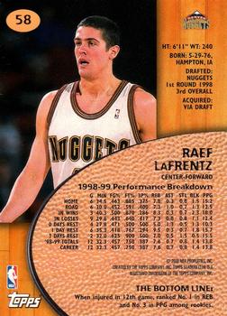 1999-00 Stadium Club #58 Raef LaFrentz Back