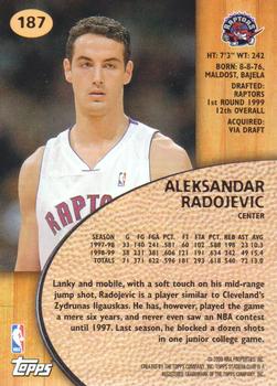 1999-00 Stadium Club #187 Aleksandar Radojevic Back