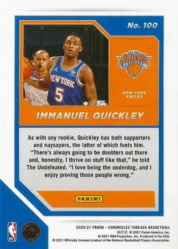 2020-21 Panini Chronicles #100 Immanuel Quickley Back
