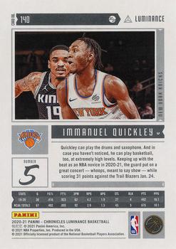 2020-21 Panini Chronicles #140 Immanuel Quickley Back