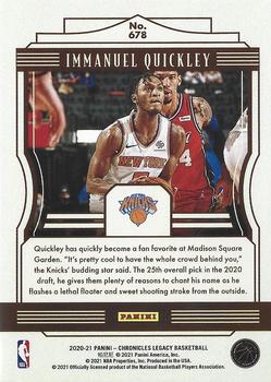 2020-21 Panini Chronicles #678 Immanuel Quickley Back