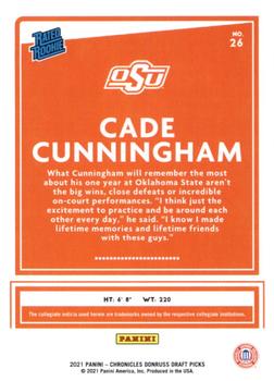 2021 Panini Chronicles Draft Picks - Pink #26 Cade Cunningham Back