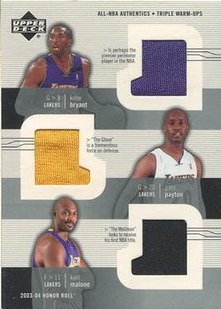 2003-04 Upper Deck Honor Roll - All-NBA Authentics Triple Warm Ups #KB/GP/KM Kobe Bryant / Gary Payton / Karl Malone Front