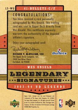 2003-04 Upper Deck Legends - Legendary Signatures #LS-WU Wes Unseld Back