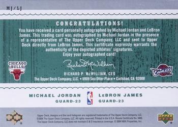2003-04 Upper Deck Legends - Rookie Impressions Dual Autographs #MJ/LJ Michael Jordan / LeBron James Back