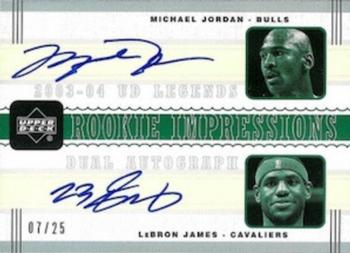 2003-04 Upper Deck Legends - Rookie Impressions Dual Autographs #MJ/LJ Michael Jordan / LeBron James Front