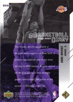 2003-04 Upper Deck MVP - Basketball Diary #BD8 Kobe Bryant Back