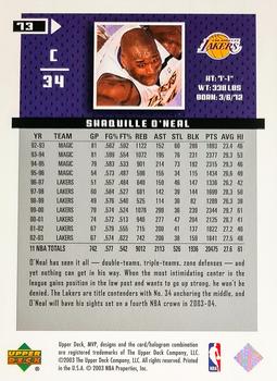 2003-04 Upper Deck MVP - Gold #73 Shaquille O'Neal Back