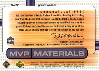 2003-04 Upper Deck MVP - Materials Shirts #GW-SS Gerald Wallace Back