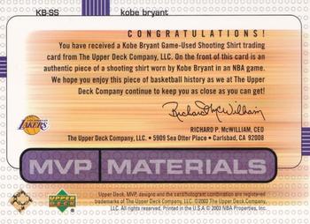 2003-04 Upper Deck MVP - Materials Shirts #KB-SS Kobe Bryant Back