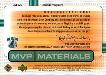 2003-04 Upper Deck MVP - Materials Warmups #JM-WU Jamaal Magloire Back