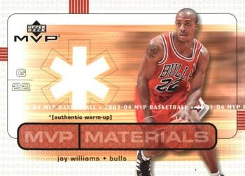 2003-04 Upper Deck MVP - Materials Warmups #JW-WU Jay Williams Front