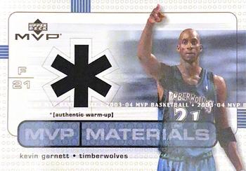 2003-04 Upper Deck MVP - Materials Warmups #KG-WU Kevin Garnett Front