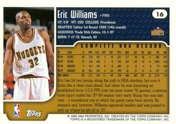1999-00 Topps #16 Eric Williams Back