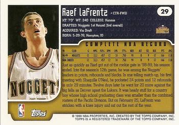 1999-00 Topps #29 Raef LaFrentz Back