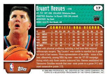 1999-00 Topps #17 Bryant Reeves Back