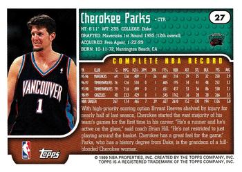 1999-00 Topps #27 Cherokee Parks Back