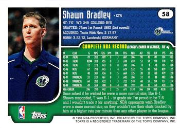 1999-00 Topps #58 Shawn Bradley Back
